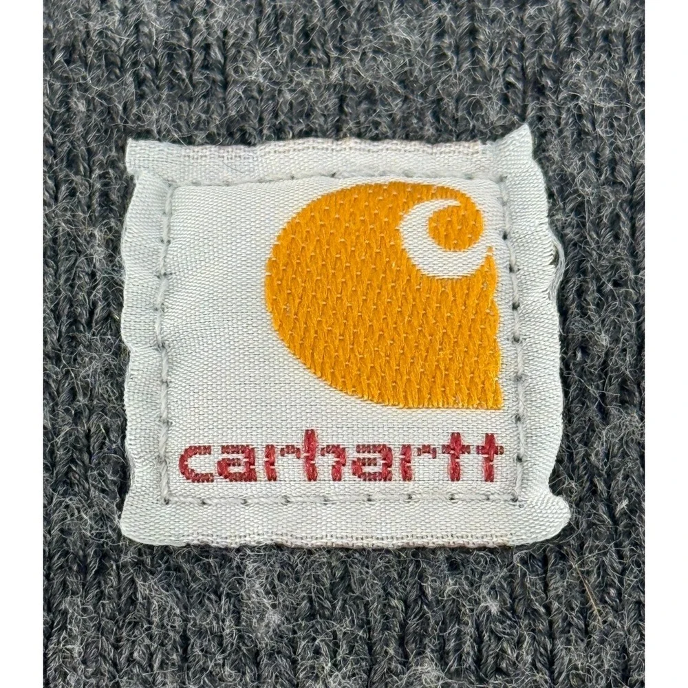Carhartt Beanie Youth Gray Knit Hat Logo Patch‎ Winter Cap Cuffed